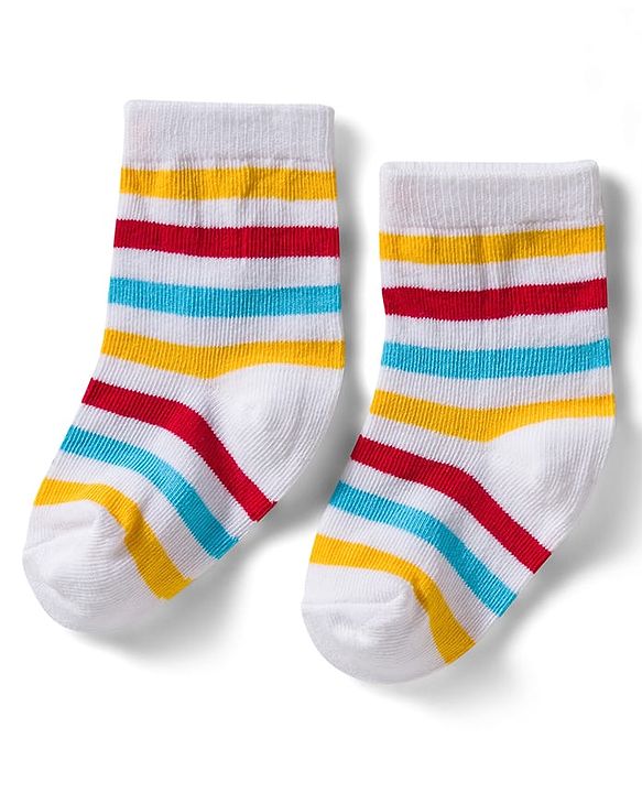 Cute Walk by Babyhug Non Terry Knit Ankle Length Anti Bacterial Socks With Stripes & Car Design Pack of 3 - Multicolor