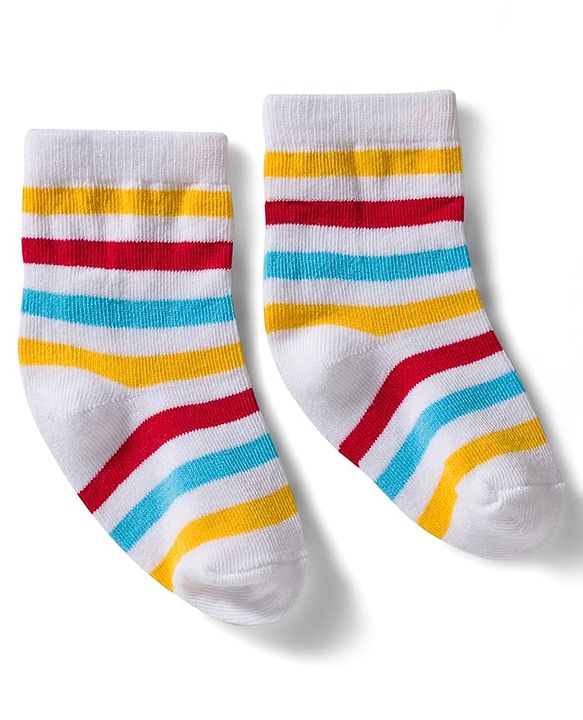 Cute Walk by Babyhug Non Terry Knit Ankle Length Anti Bacterial Socks With Stripes & Car Design Pack of 3 - Multicolor
