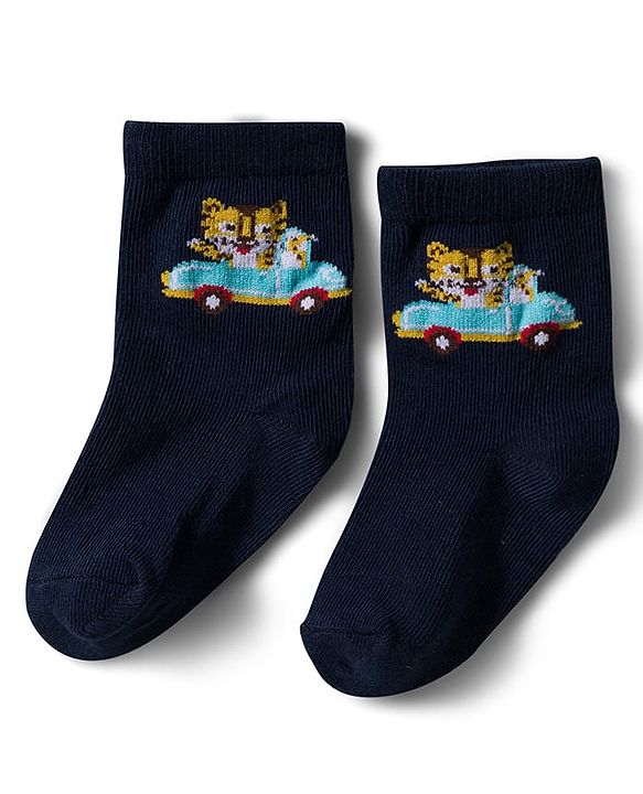 Cute Walk by Babyhug Non Terry Knit Ankle Length Anti Bacterial Socks With Stripes & Car Design Pack of 3 - Multicolor