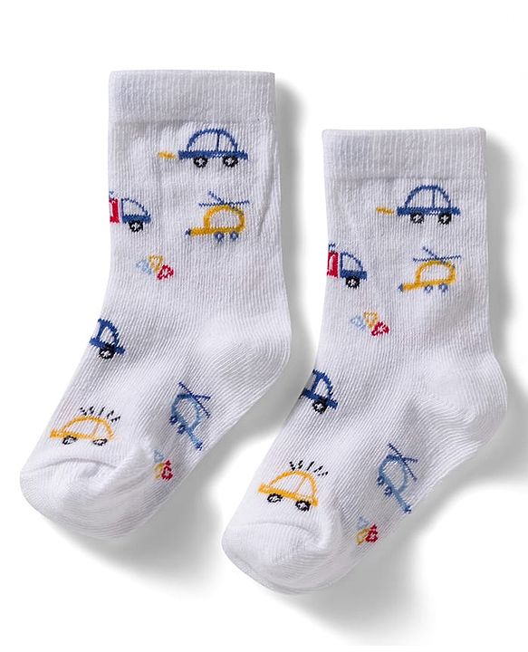 Cute Walk by Babyhug Non Terry Knit Ankle Length Anti Bacterial Socks With Stripes & Car Design Pack of 3 - Multicolor