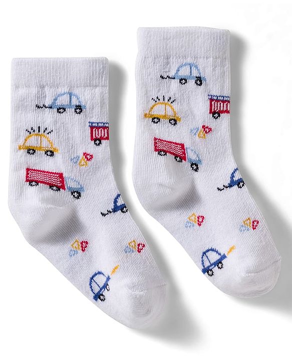 Cute Walk by Babyhug Non Terry Knit Ankle Length Anti Bacterial Socks With Stripes & Car Design Pack of 3 - Multicolor