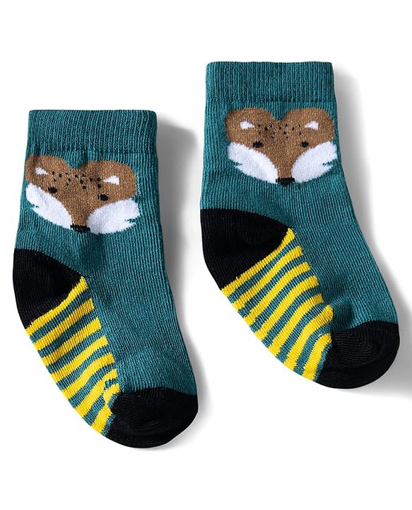 Cute Walk by Babyhug Ankle Length Anti Bacterial Socks with Fox Design Pack of 3 - Multicolour
