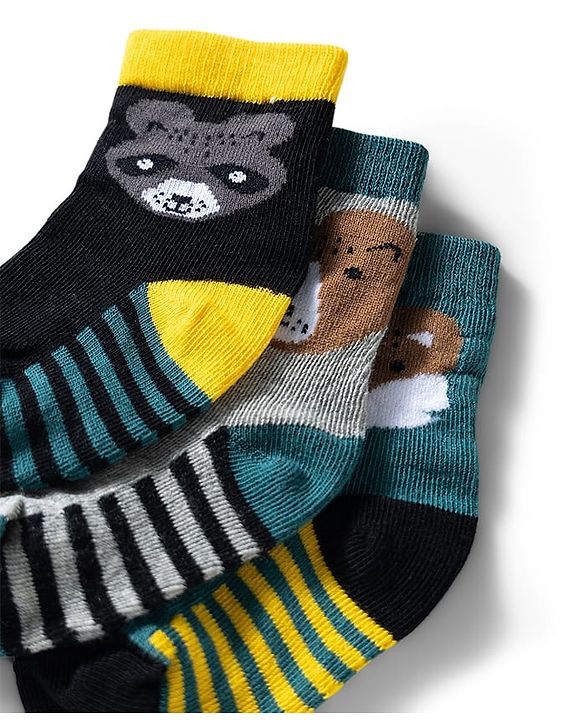 Cute Walk by Babyhug Ankle Length Anti Bacterial Socks with Fox Design Pack of 3 - Multicolour