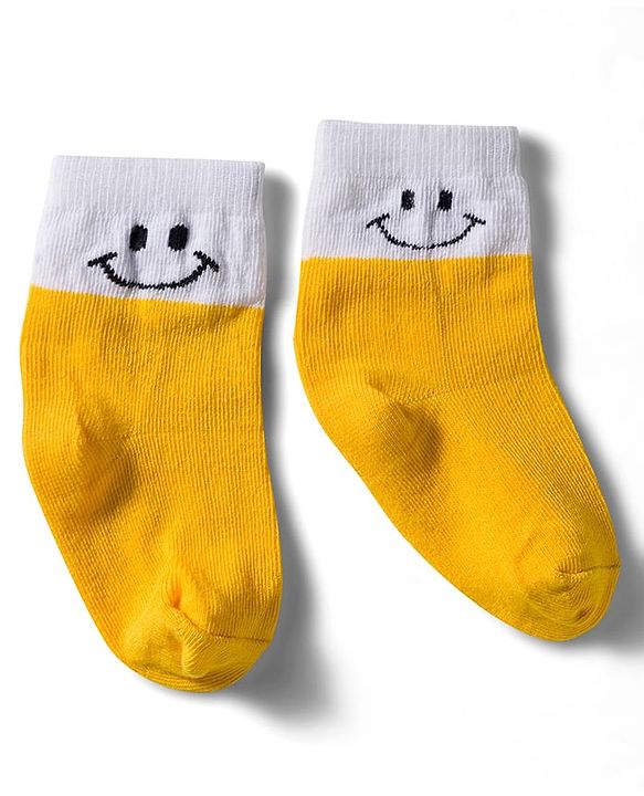 Cute Walk by Babyhug Non Terry Knit Ankle Length Anti Bacterial Socks With Smiley Design Pack of 3 - Yellow Grey & White