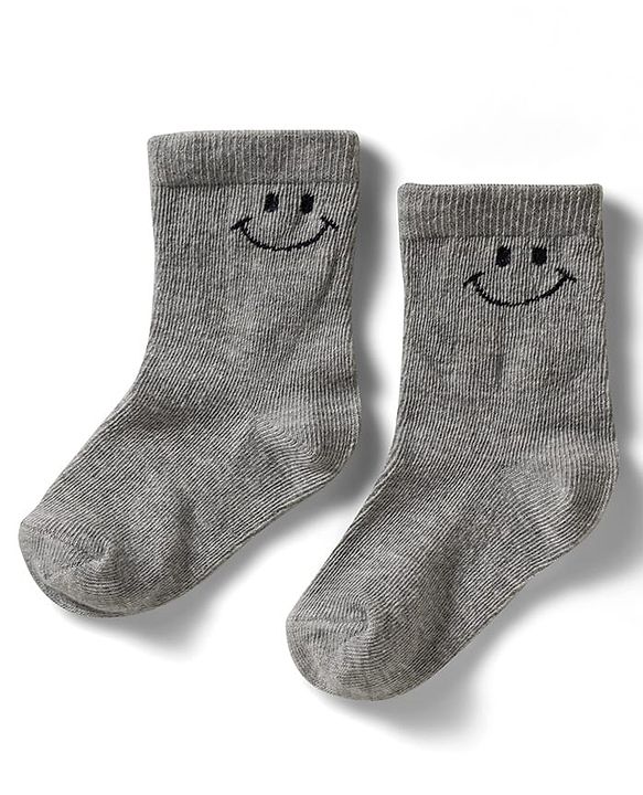 Cute Walk by Babyhug Non Terry Knit Ankle Length Anti Bacterial Socks With Smiley Design Pack of 3 - Yellow Grey & White