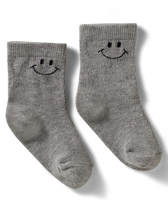 Cute Walk by Babyhug Non Terry Knit Ankle Length Anti Bacterial Socks With Smiley Design Pack of 3 - Yellow Grey & White