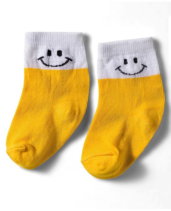 Cute Walk by Babyhug Non Terry Knit Ankle Length Anti Bacterial Socks With Smiley Design Pack of 3 - Yellow Grey & White