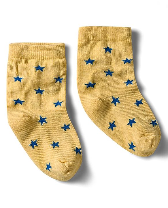 Cute Walk by Babyhug Non Terry Knit Ankle Length Anti Bacterial Socks With Stripes & Star Design Pack of 3 - Yellow Blue & White