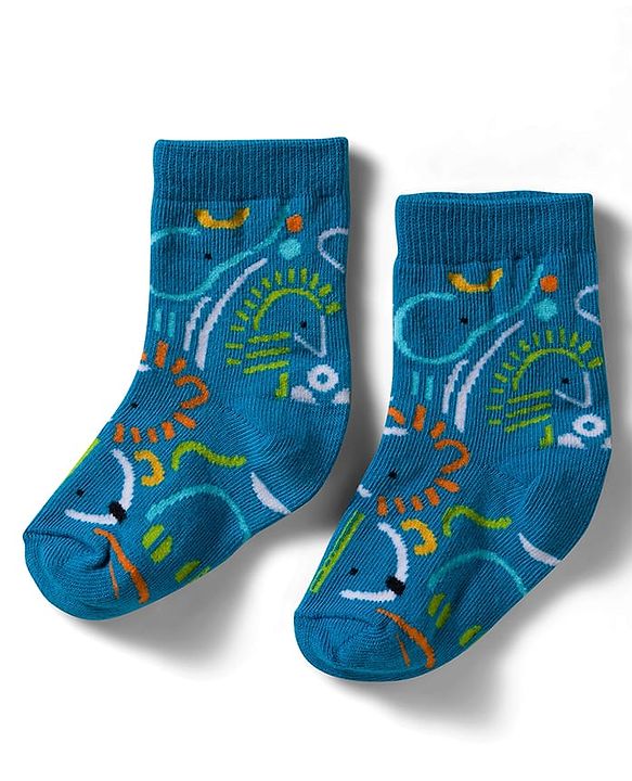 Cute Walk by Babyhug Non Terry Knit Ankle Length Anti Bacterial Socks With Stripes & Star Design Pack of 3 - Yellow Blue & White