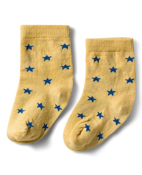 Cute Walk by Babyhug Non Terry Knit Ankle Length Anti Bacterial Socks With Stripes & Star Design Pack of 3 - Yellow Blue & White
