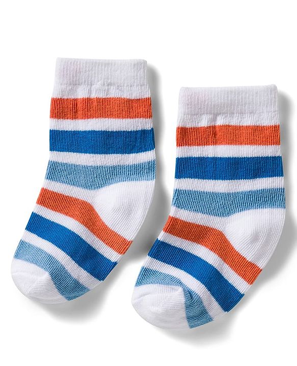 Cute Walk by Babyhug Non Terry Knit Ankle Length Anti Bacterial Socks With Stripes & Star Design Pack of 3 - Blue & White