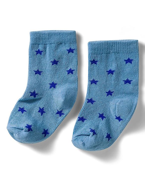Cute Walk by Babyhug Non Terry Knit Ankle Length Anti Bacterial Socks With Stripes & Star Design Pack of 3 - Blue & White