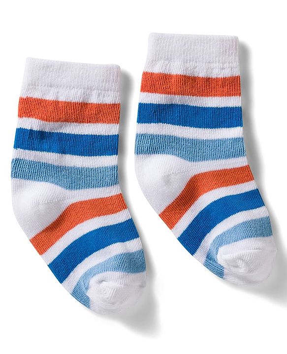 Cute Walk by Babyhug Non Terry Knit Ankle Length Anti Bacterial Socks With Stripes & Star Design Pack of 3 - Blue & White