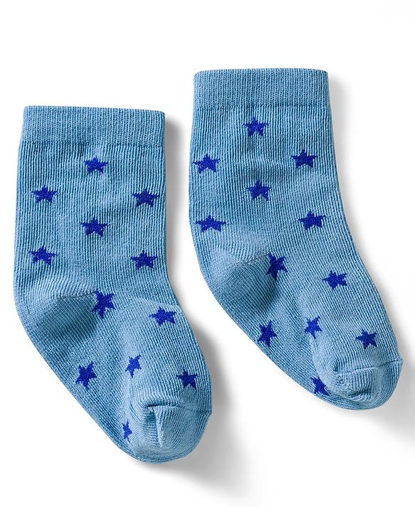 Cute Walk by Babyhug Non Terry Knit Ankle Length Anti Bacterial Socks With Stripes & Star Design Pack of 3 - Blue & White
