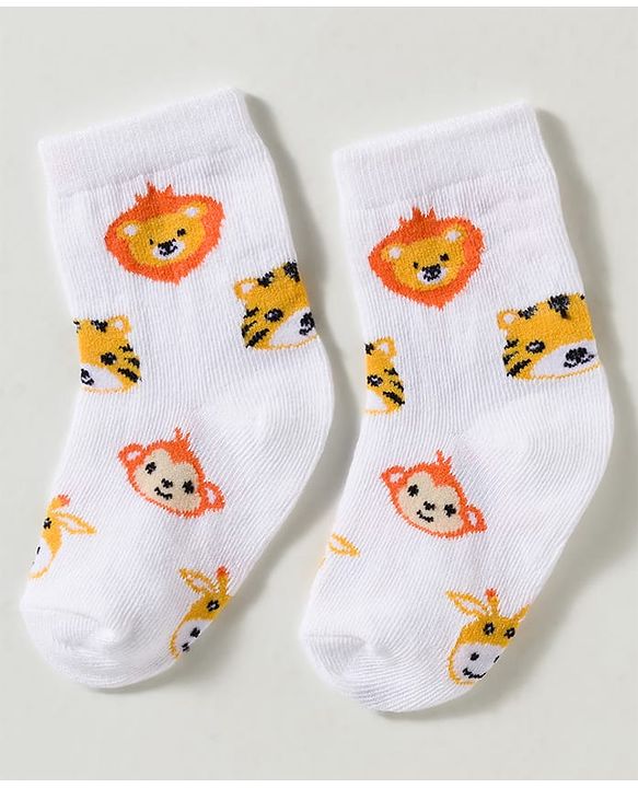 Cute Walk by Babyhug Non Terry Knit Ankle Length Anti Bacterial Striped & Animal Designed Socks Pack of 3 - Multicolor