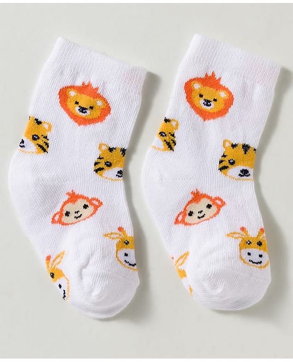 Cute Walk by Babyhug Non Terry Knit Ankle Length Anti Bacterial Striped & Animal Designed Socks Pack of 3 - Multicolor