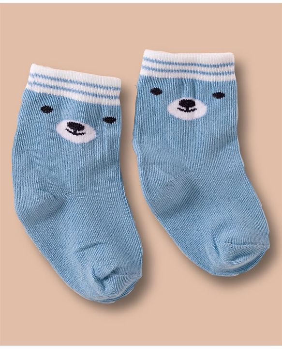 Cute Walk by Babyhug Non Terry Cotton Knit Ankle Length Anti Bacterial Socks With Stripes  & Teddy Bear Design Pack Of 3 - Multicolour