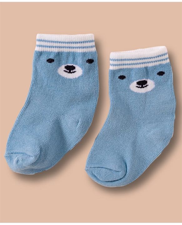 Cute Walk by Babyhug Non Terry Cotton Knit Ankle Length Anti Bacterial Socks With Stripes  & Teddy Bear Design Pack Of 3 - Multicolour
