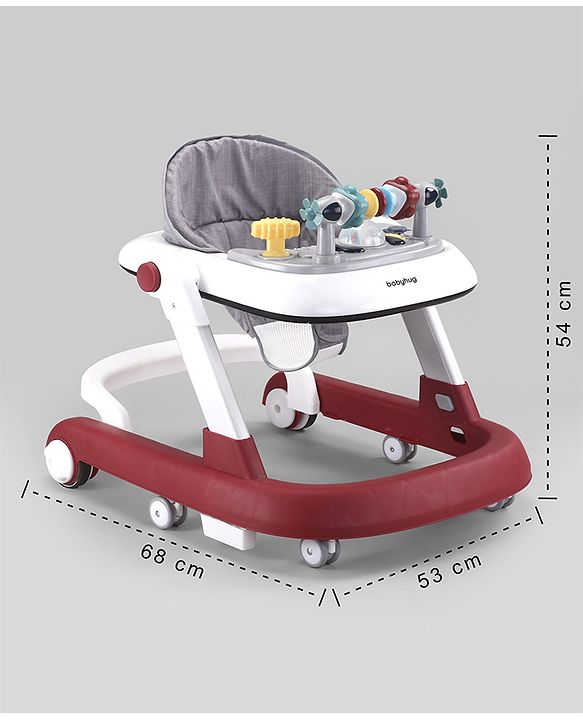 Babyhug 2 in 1 Baby Walker with Anti Fall Protection & Adjustable Height-Blue| Push Walker| Rear Wheels with Speed Control| Soft Padded Seat| Smooth Swivel Wheels| Musical Toy Tray with Engaging Toys