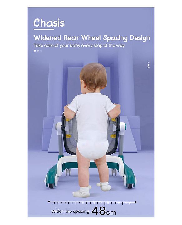 Babyhug 2 in 1 Baby Walker with Anti Fall Protection & Adjustable Height-Blue| Push Walker| Rear Wheels with Speed Control| Soft Padded Seat| Smooth Swivel Wheels| Musical Toy Tray with Engaging Toys
