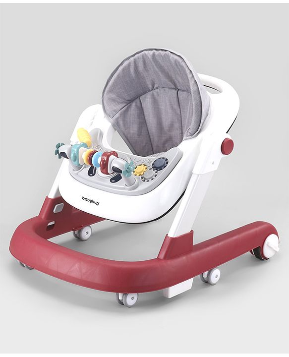 Babyhug 2 in 1 Baby Walker with Anti Fall Protection & Adjustable Height-Blue| Push Walker| Rear Wheels with Speed Control| Soft Padded Seat| Smooth Swivel Wheels| Musical Toy Tray with Engaging Toys