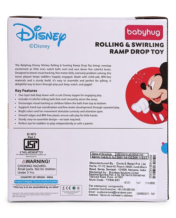 Babyhug Disney Mickey Rolling & Swirling Ramp Drop Ball Toy| 5-Layer Ball Tower| Visual Tracking & Motor Development| Improves Hand-Eye Coordination| Gifting for 3+ Yrs Boys & Girls| BIS Certified