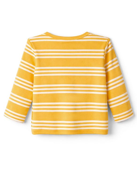 Babyhug 100% Cotton Knit Full Sleeves Striped Jhablas with Jungle Theme Print Pack of 3 - Navy Blue Yellow & White