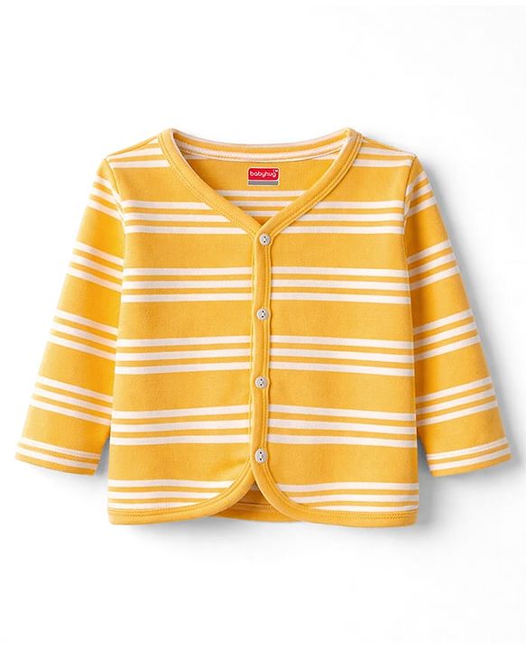 Babyhug 100% Cotton Knit Full Sleeves Striped Jhablas with Jungle Theme Print Pack of 3 - Navy Blue Yellow & White