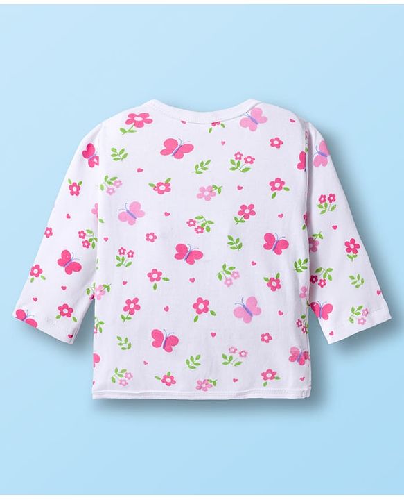 Babyhug 100% Cotton Interlock Knit Full Sleeves Jhablas With Floral Print Pack Of 3 - Purple Pink & White