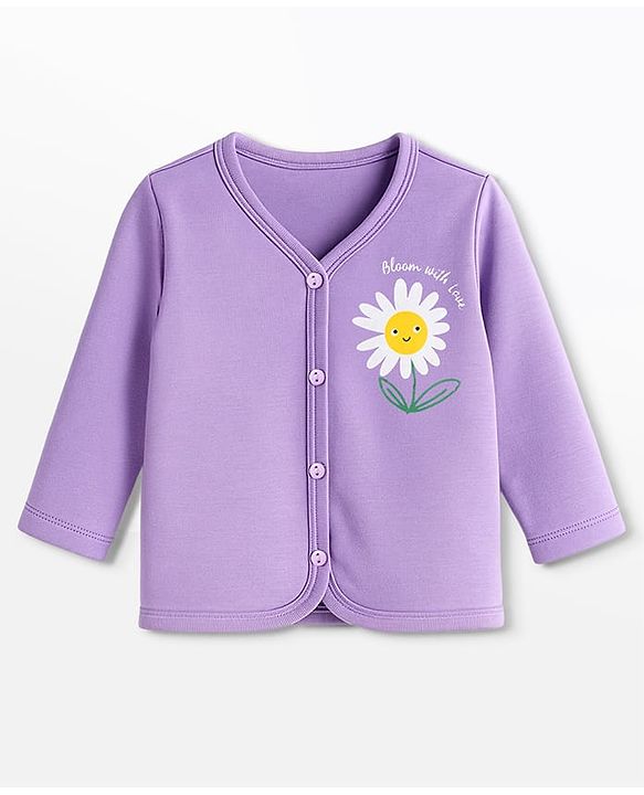 Babyhug 100% Cotton Interlock Knit Full Sleeves Floral Printed Inner Wear Set With Mittens Booties & Cap - Lavender