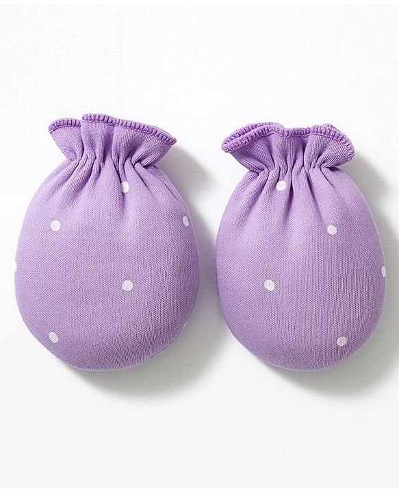 Babyhug 100% Cotton Interlock Knit Full Sleeves Floral Printed Inner Wear Set With Mittens Booties & Cap - Lavender