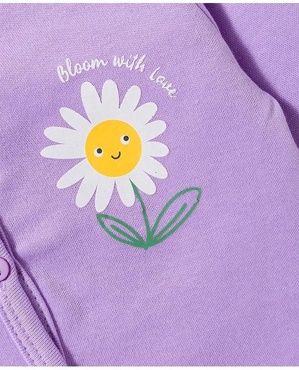 Babyhug 100% Cotton Interlock Knit Full Sleeves Floral Printed Inner Wear Set With Mittens Booties & Cap - Lavender