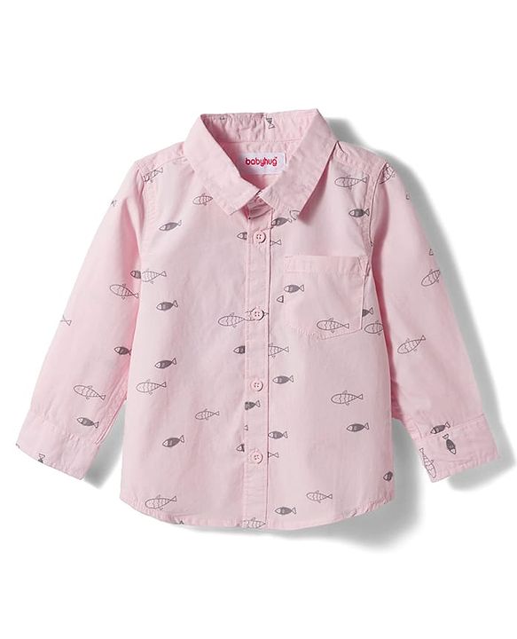 Babyhug 100% Cotton Woven Full Sleeves Sea Life Printed Shirt - Light Pink