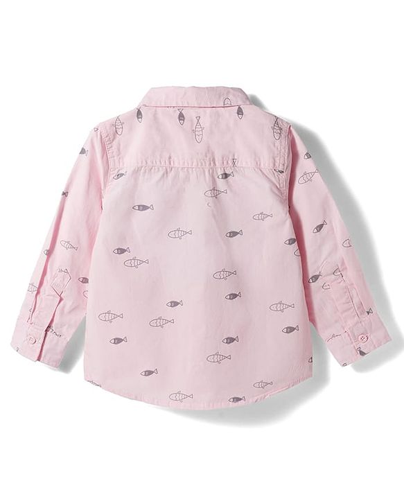 Babyhug 100% Cotton Woven Full Sleeves Sea Life Printed Shirt - Light Pink