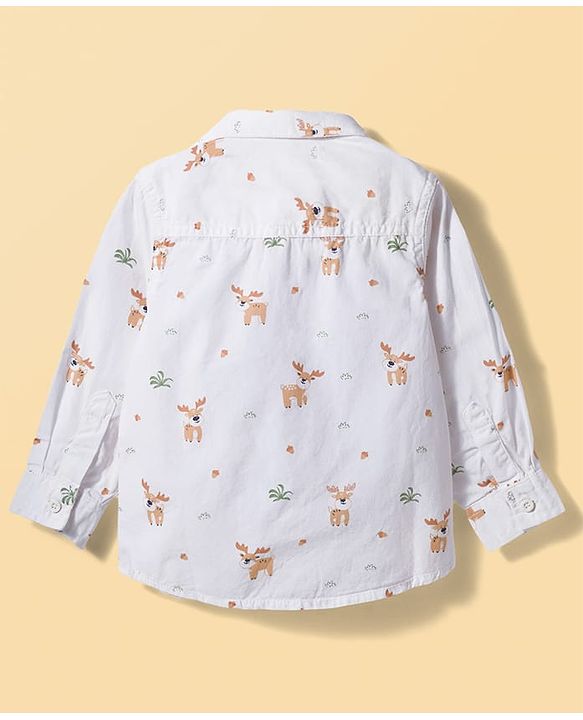 Babyhug Cotton Woven Full Sleeves Deer Printed Shirt - White