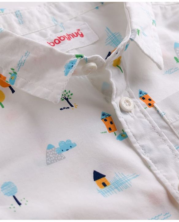 Babyhug Cotton Woven Shirt Full Sleeve Regular Collar Printed White 9-12 Months