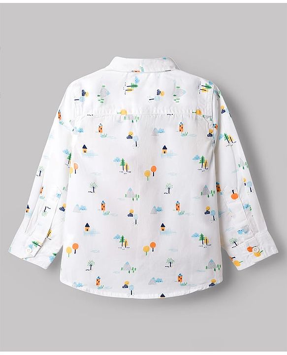 Babyhug Cotton Woven Shirt Full Sleeve Regular Collar Printed White 9-12 Months