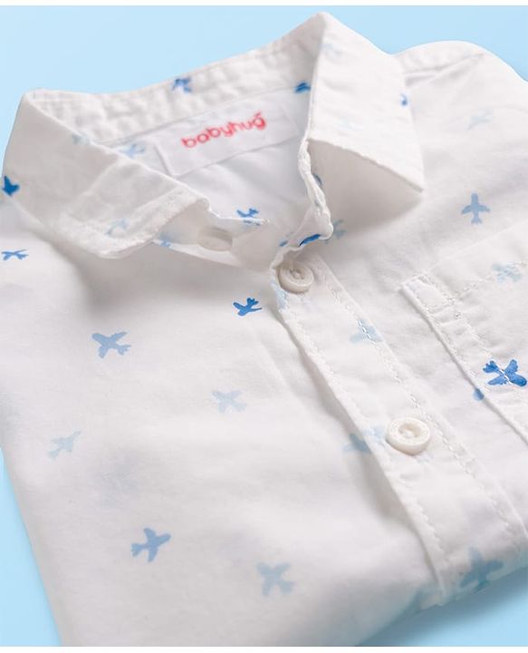 Babyhug Cotton Woven Half Sleeves Aeroplane Printed Shirt - White