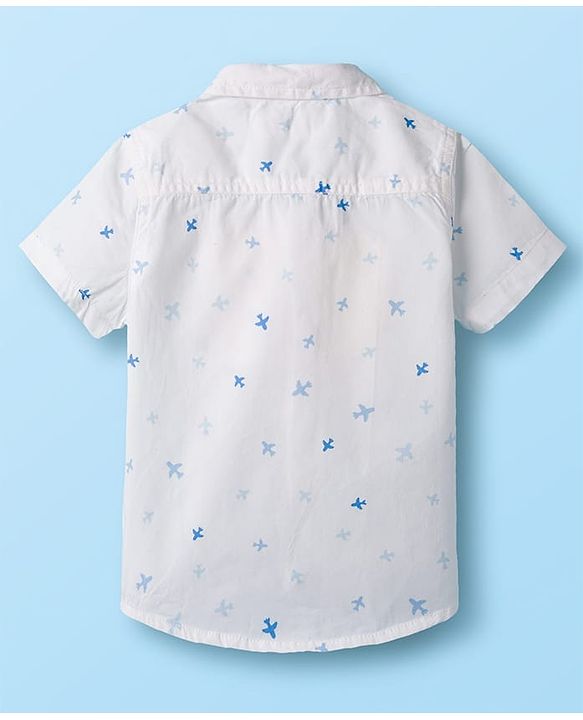 Babyhug Cotton Woven Half Sleeves Aeroplane Printed Shirt - White