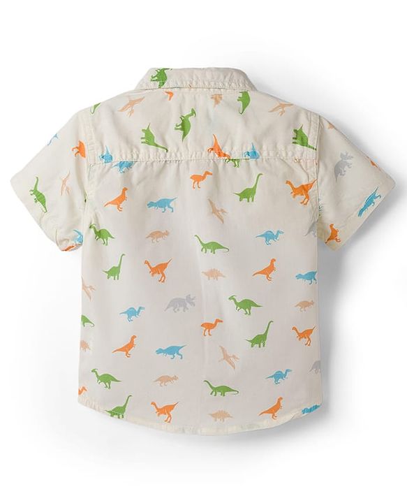 Babyhug Cotton Woven Half Sleeves Dino Printed Shirt - White