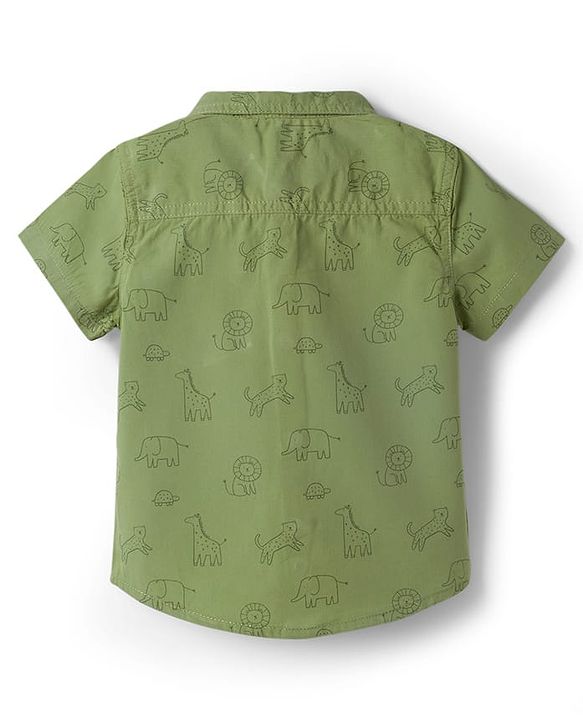 Babyhug Cotton Woven Half Sleeves Animals Printed Shirt - Green