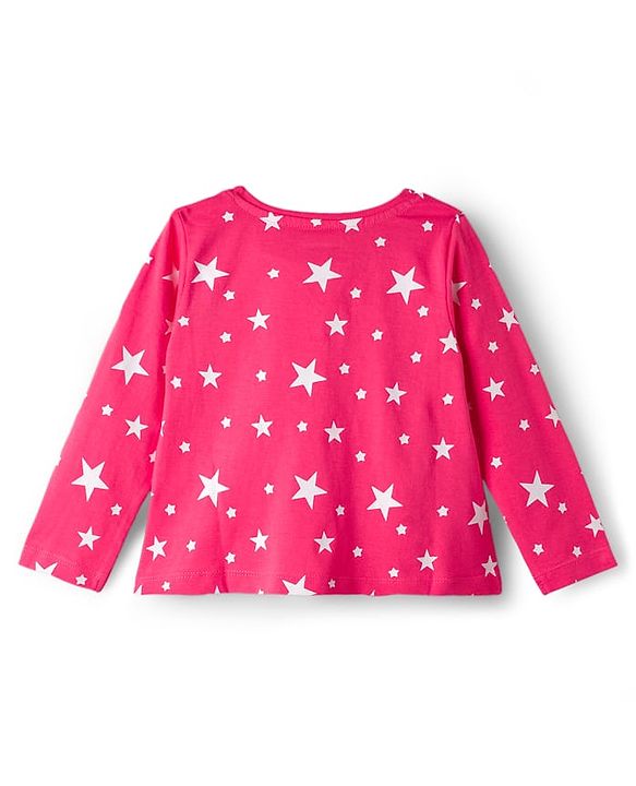Babyhug Cotton Knit Full Sleeves Co-ord Night Suit With Star Print - Dark Pink