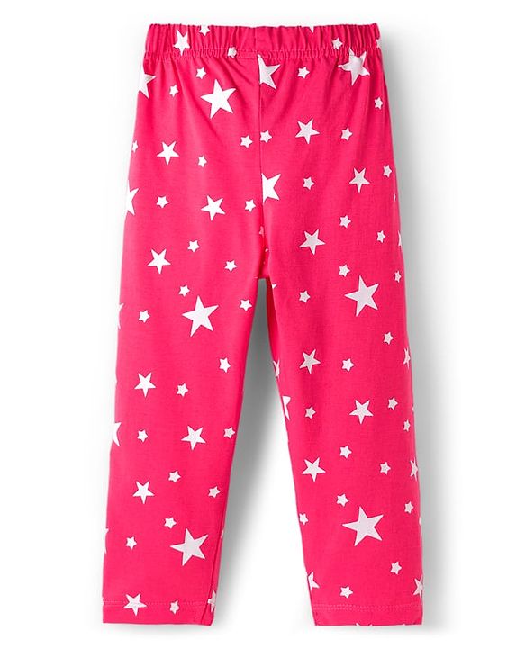Babyhug Cotton Knit Full Sleeves Co-ord Night Suit With Star Print - Dark Pink