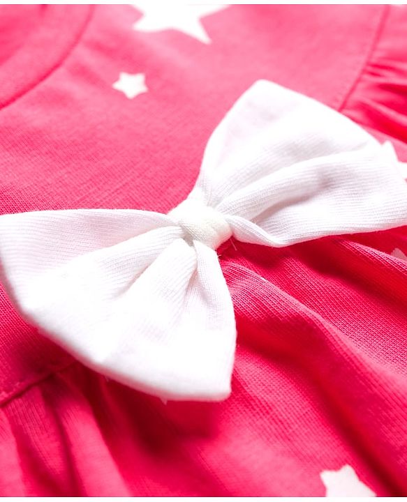 Babyhug Cotton Knit Full Sleeves Co-ord Night Suit With Star Print - Dark Pink