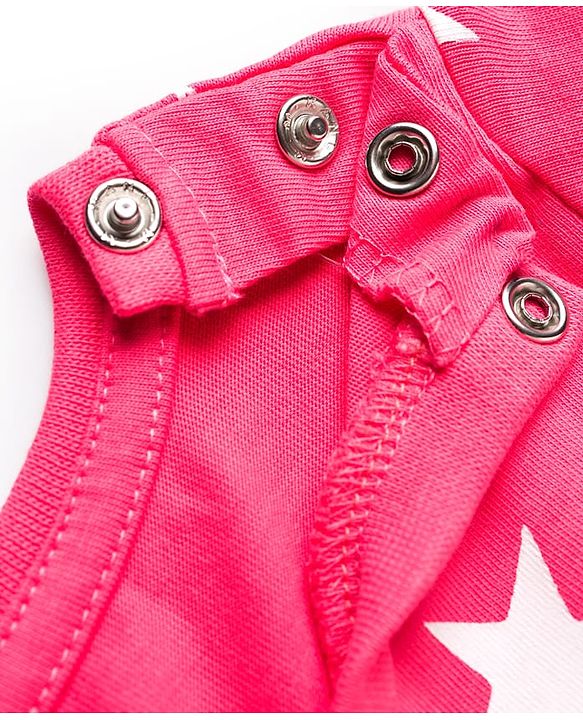 Babyhug Cotton Knit Full Sleeves Co-ord Night Suit With Star Print - Dark Pink
