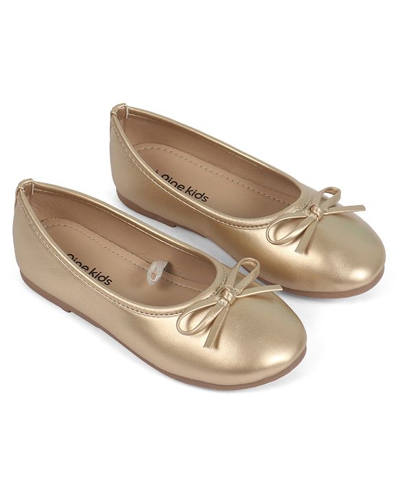 Pine Kids Slip On Closed Toe Ballerina with Bow Applique - Gold
