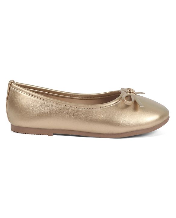 Pine Kids Slip On Closed Toe Ballerina with Bow Applique - Gold