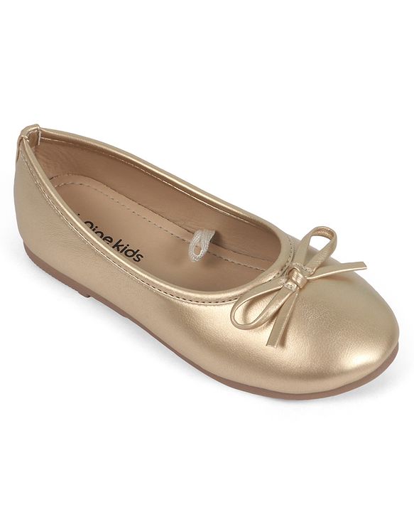 Pine Kids Slip On Closed Toe Ballerina with Bow Applique - Gold