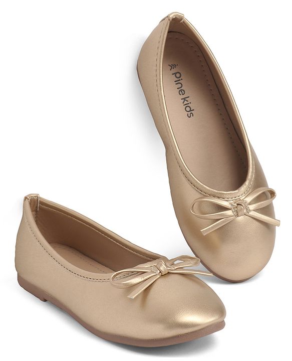 Pine Kids Slip On Closed Toe Ballerina with Bow Applique - Gold