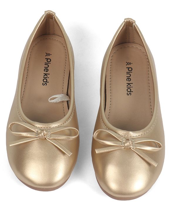 Pine Kids Slip On Closed Toe Ballerina with Bow Applique - Gold